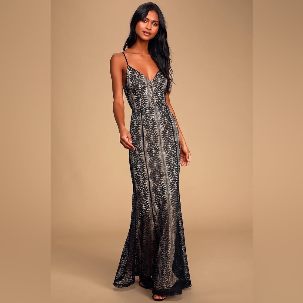 Lulu’s With Grace Black Lace Mermaid Maxi Dress - XS